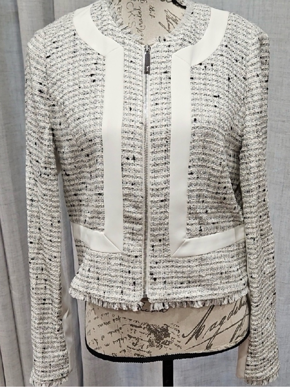 Ted Baker Tweed Cropped Blazer in Ivory and Black